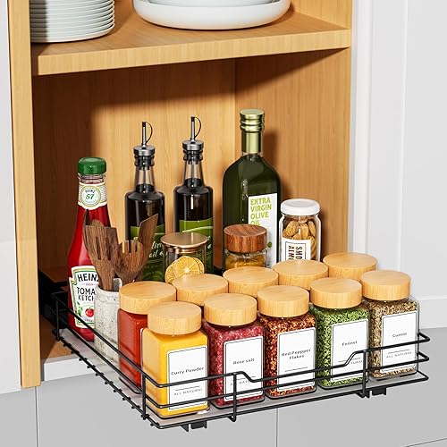 Miniatura 9 de RCHYFEED Organizador de especias para gabinete, 2 niveles extraíbles para armarios interiores y despensa, estante vertical de especias resistente de