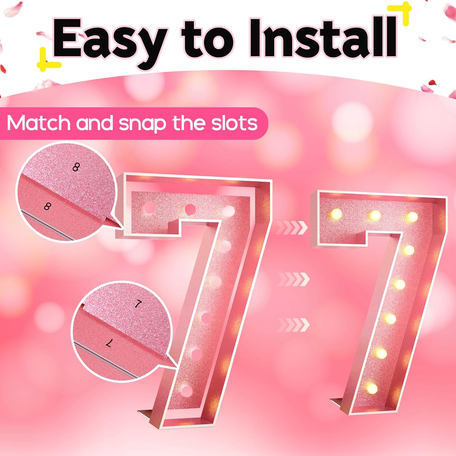 HILAVO Number 7 Light Up Number 4FT, Large Light Up Pink 7 Marquee Mosaic Decorations for Party, Big 4 Feet Tall DIY Frame Pre-Cut Foam Board Kit for Birthday Anniversary