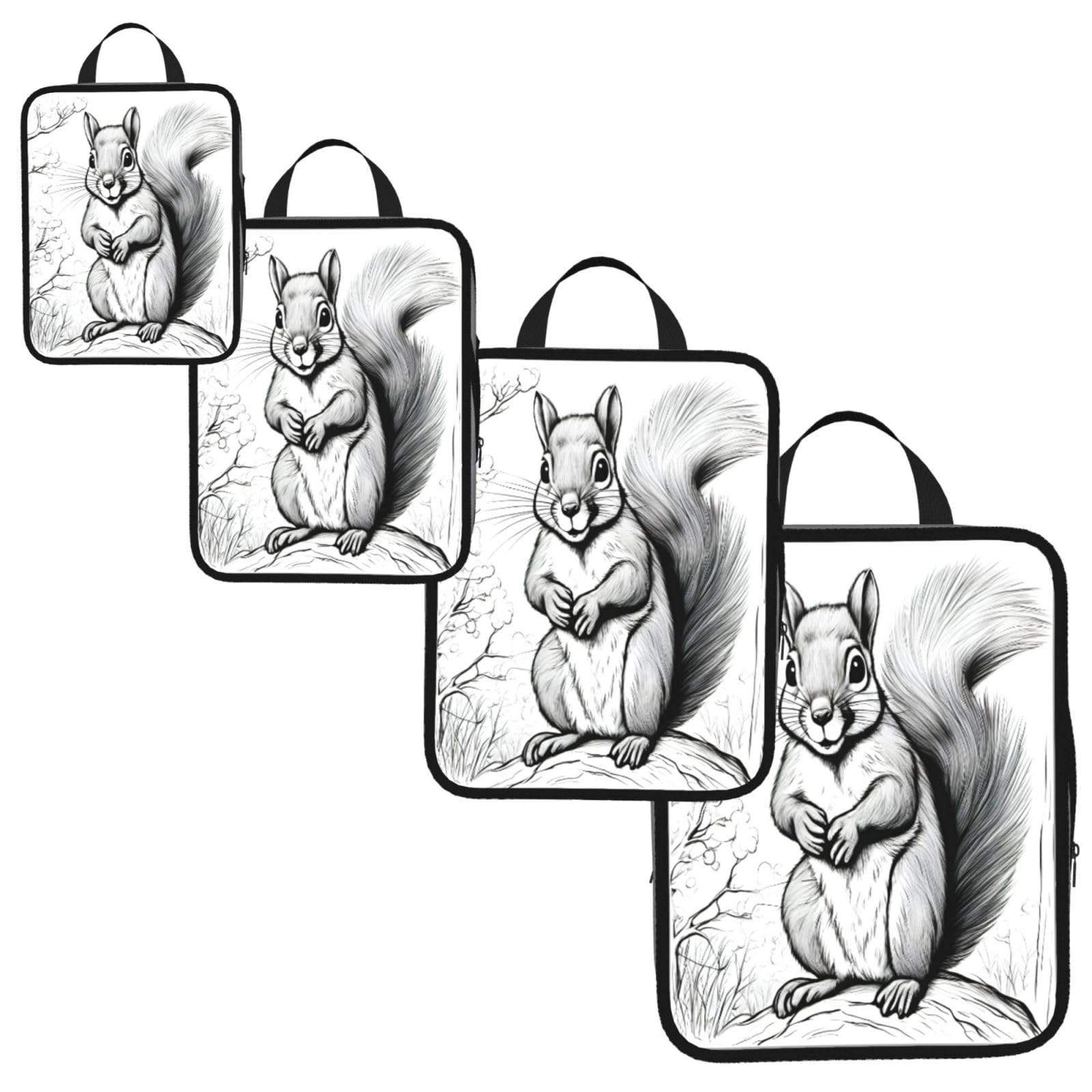 cartoon squirrel Print 4 Set Compression Packing Cubes for Suitcases,Expandable Storage Bag Organizers