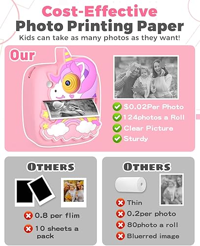 Miniatura 7 de Cámara de impresión instantánea para niños de 3 a 12 años, cámara para niños con tarjeta SD de 32 G y 3 rollos de papel, foto de 48 MP y video de