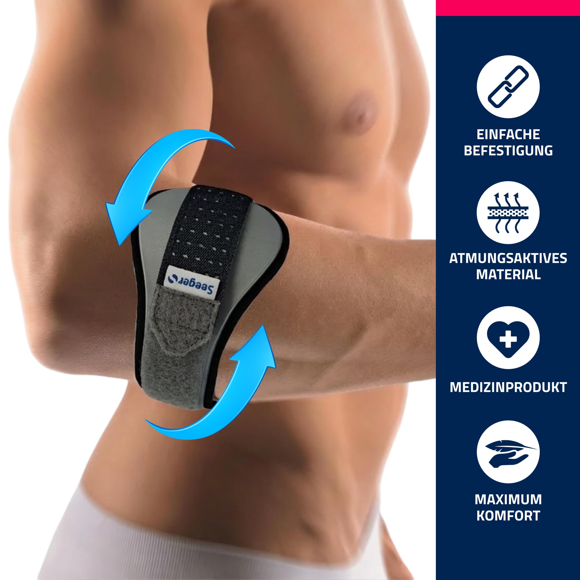 Seeger Medizinische Epicondylitis-Spange – Tennisellenbogen-Bandage für Golferarm & Schmerzen, Stützend & Entlastend | Für Herren & Damen, Rechts & Links, Perfekt für Kraftsport & Gym (Gr.4)