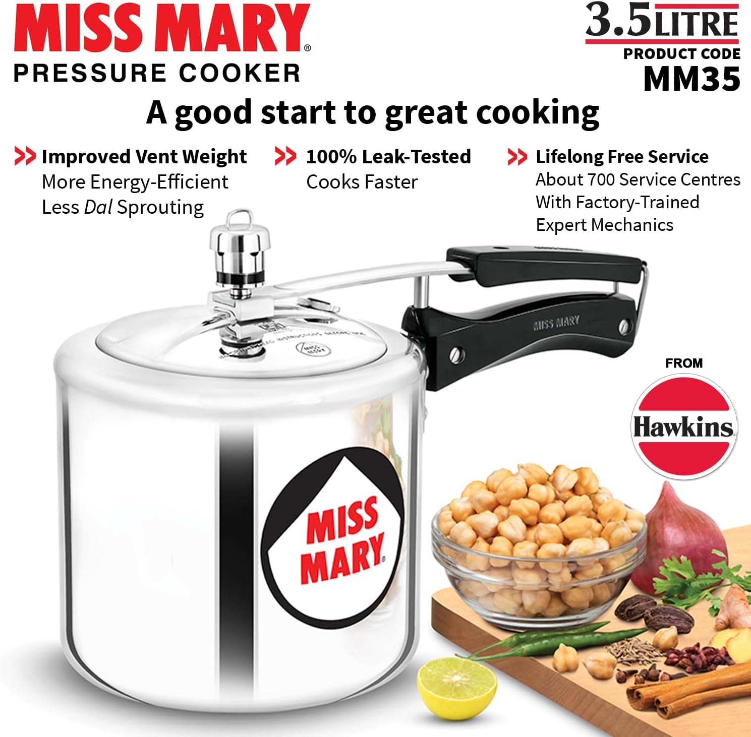 Hawkins Miss Mary Aluminum Pressure Cooker Silver 3.5 Litre