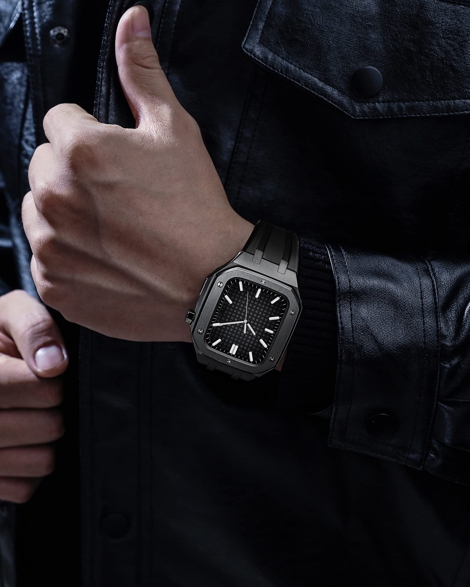 Do Apple Watch Mod Kit wytrzymała obudowa ze stali nierdzewnej z paskami do Apple Watch serii 7 (45 mm) i serii 6/SE/5/4 (44 mm) akcesoria do modów, 44MM FOR 6/5/4/SE, Agat