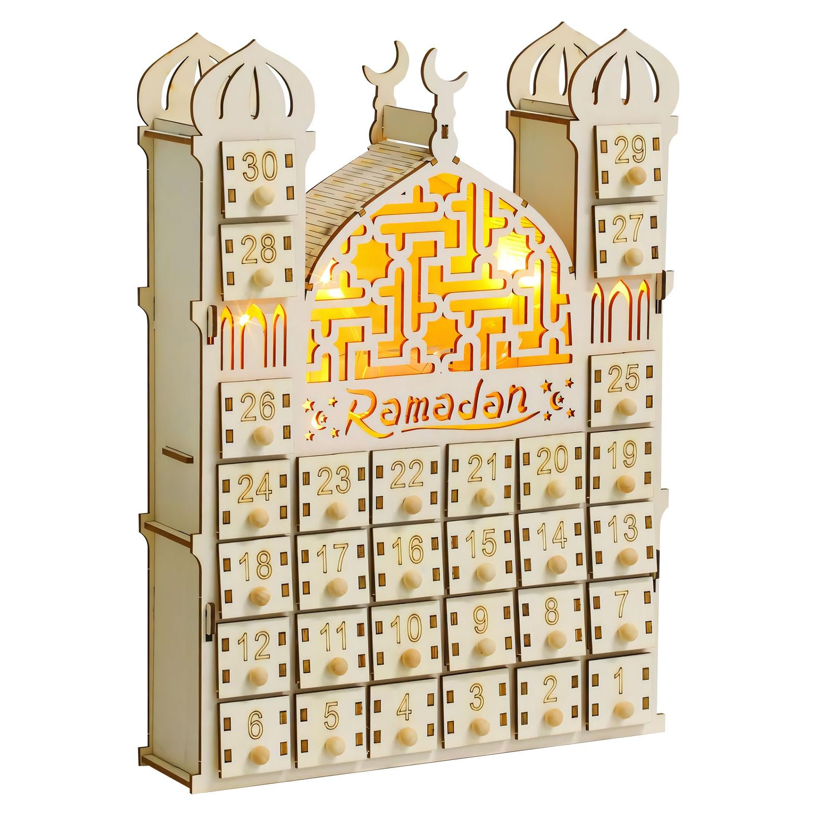 Ulikey Ramadankalender Zum Befüllen – Mit 30 Stofftaschen & LED-Lichterkette, 70x110 Cm, Für Ramadan-Dekoration