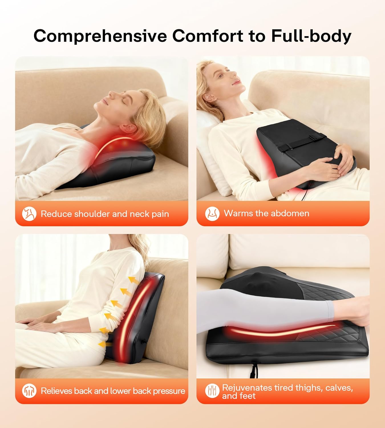 Shiatsu Back Massager with Heat – Lower Back Neck Massager Deep Tissue, 3D Kneading Massage Pillow for Back Neck Shoulder Pain Relief, Relaxation for Home Office, Christmas Gift for Women Men Dad Mom - Image 7