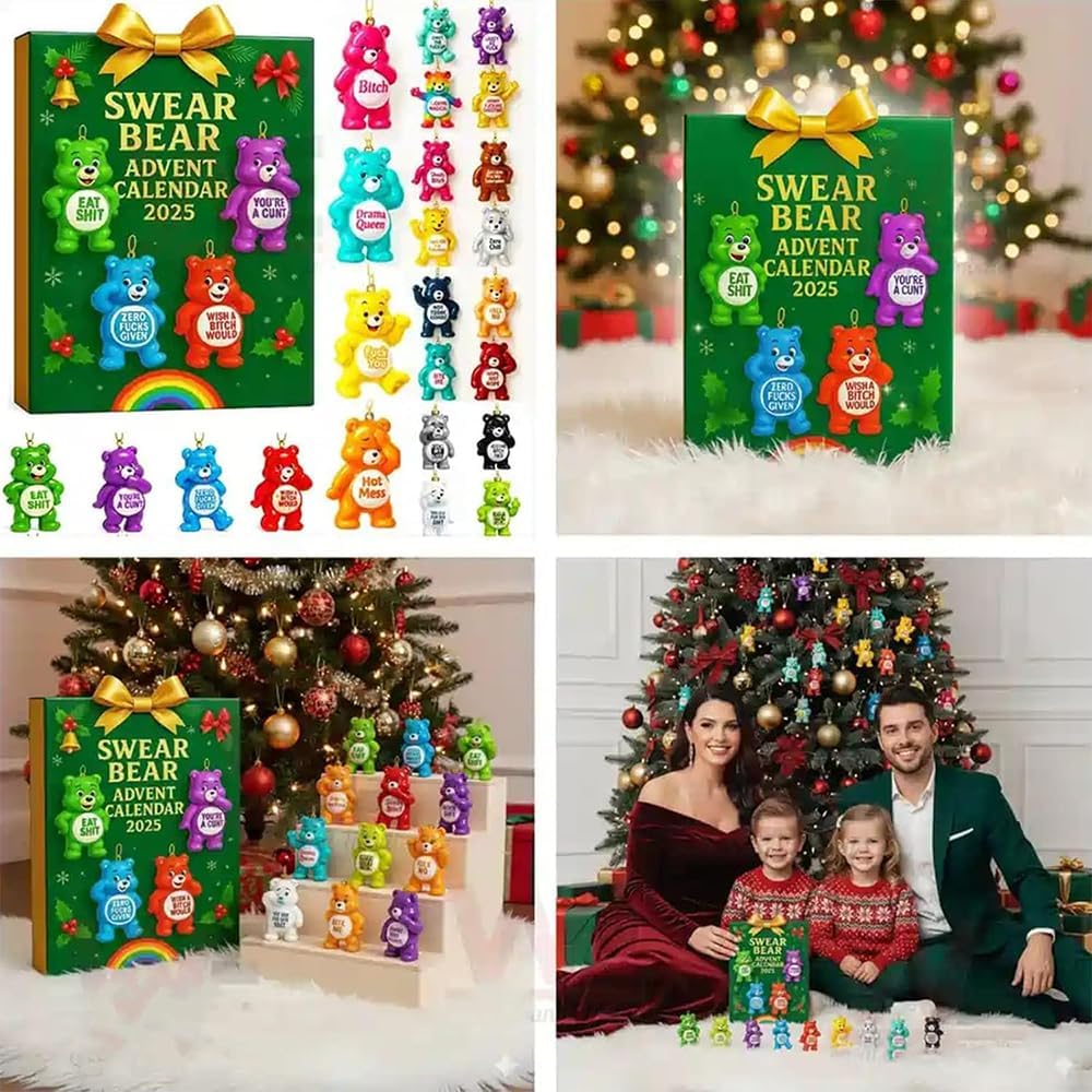 Swear Bear Advent Calendar 2025, Funny Adult Christmas Countdown Calendar with 24 Sassy Bears, Holiday Decor & Gag Gift for Friends, Office, Stocking Stuffers (1PC)