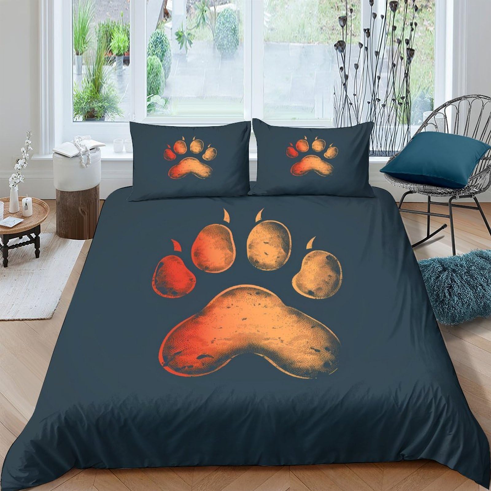 Ctjqhvkz Style-5 3D Printed Paw Print Fitted Sheet Microfiber Soft Anti-Slip Animal Theme Bed Sheet For Bedroom Guest Room Decor Single（135X200cm）