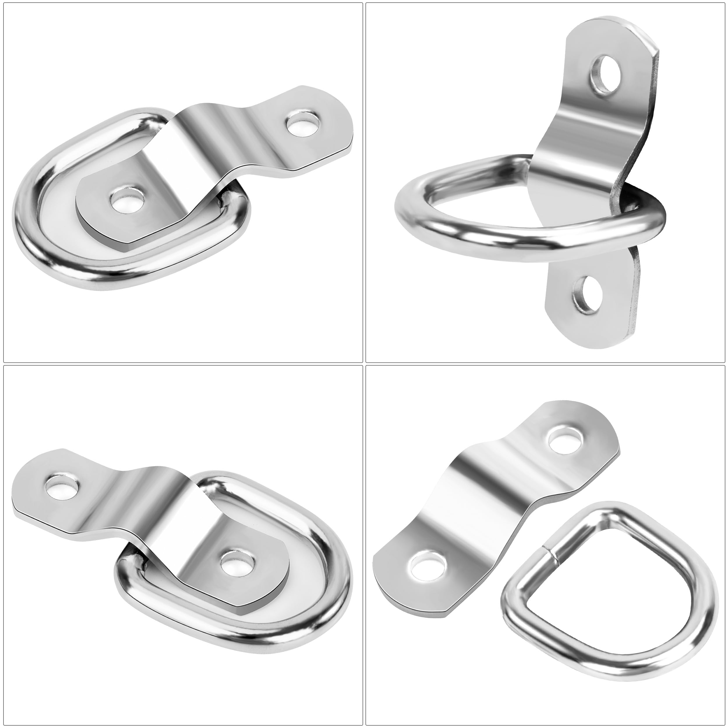 Anillos de Amarre INOX, 10 Piezas Gancho de Anillo D de Amarre, Anclajes de Amarre de Alta Resistencia, Montaje Anillas para Furgonetas, Cargas Remolques Flecht Lastwagen