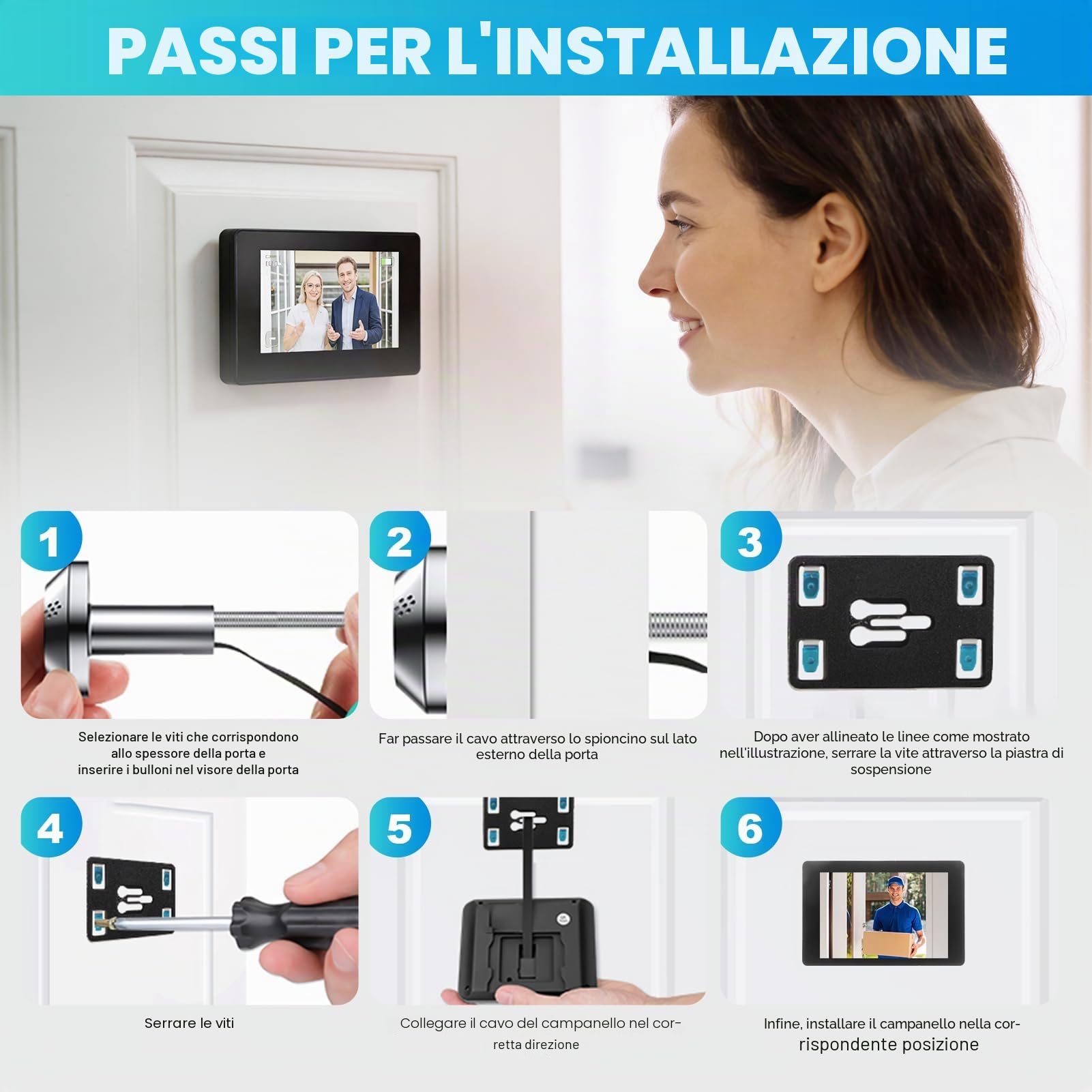 Spioncino Digitale da 4,3 Pollici, Videocamera Per Campanello con Schermo a Colori TFT da 1 MP Campanello Per Spioncino Impermeabile Per Casa