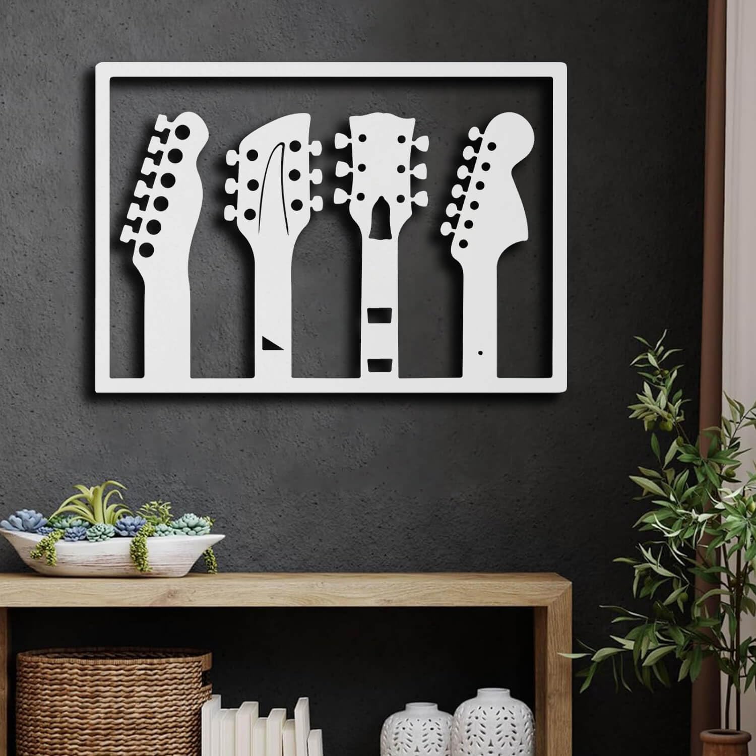 Guitare en métal blanc abstrait, cadeau idéal pour salon musical
