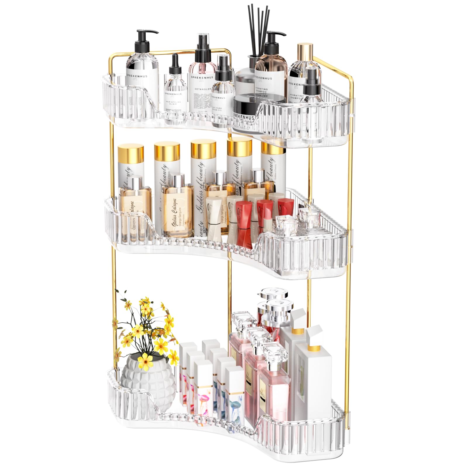 GTI 3-Tier Corner Bathroom Counter Organizer, Large Capacity Makeup Organizer Countertop, Perfume Cosmetics Skincare Vanity Organizers, Exquisite