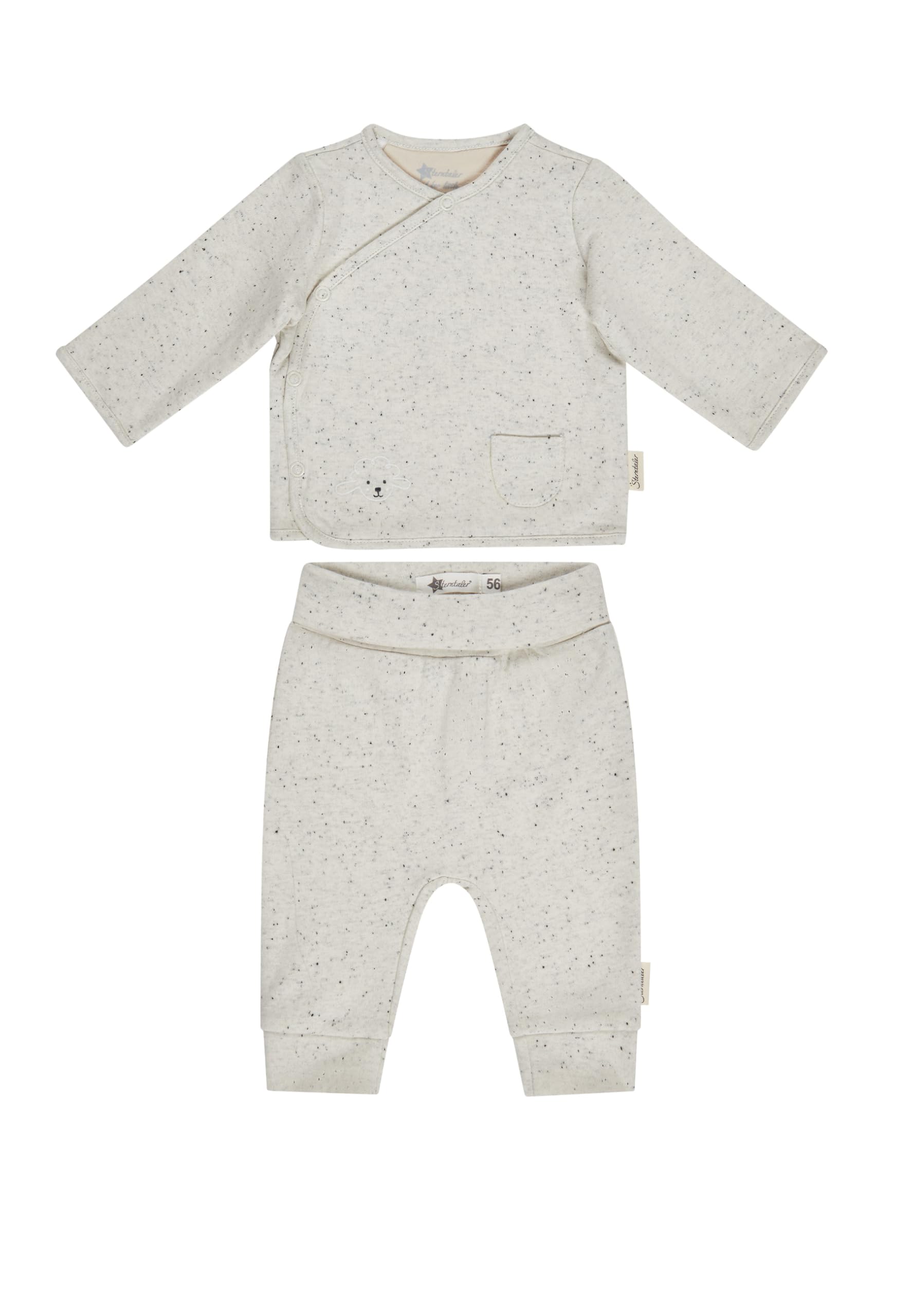 Sterntaler Baby Set Jacke & Hose 2-teilig – Unisex – Melange-Jersey mit Farbsprenkel – Wickeljacke seitlich zum Knöpfen & Hose mit elastischem Bund – Babybekleidung, Farbe Ecru – Größe 62