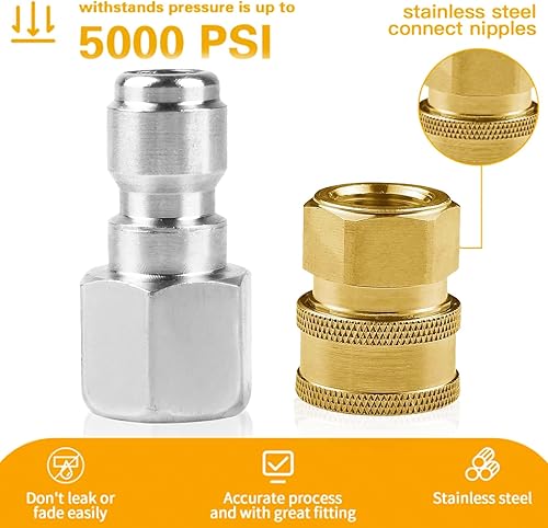Miniatura 2 de Kit de conectores rápidos macho y hembra de acero inoxidable NPT de 38 pulgadas, juego de adaptadores para lavadora a presión, clasificación de 5000