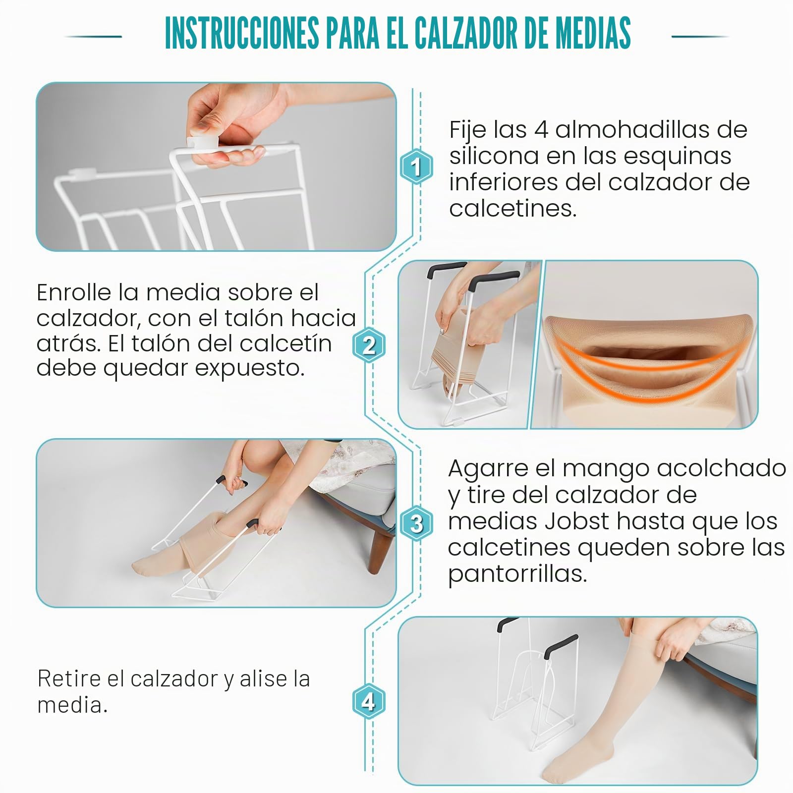 Glosaie - Calzador grande para medias de compresión, para pantorrillas grandes de 46 a 20 pulgadas (50 cm), color blanco