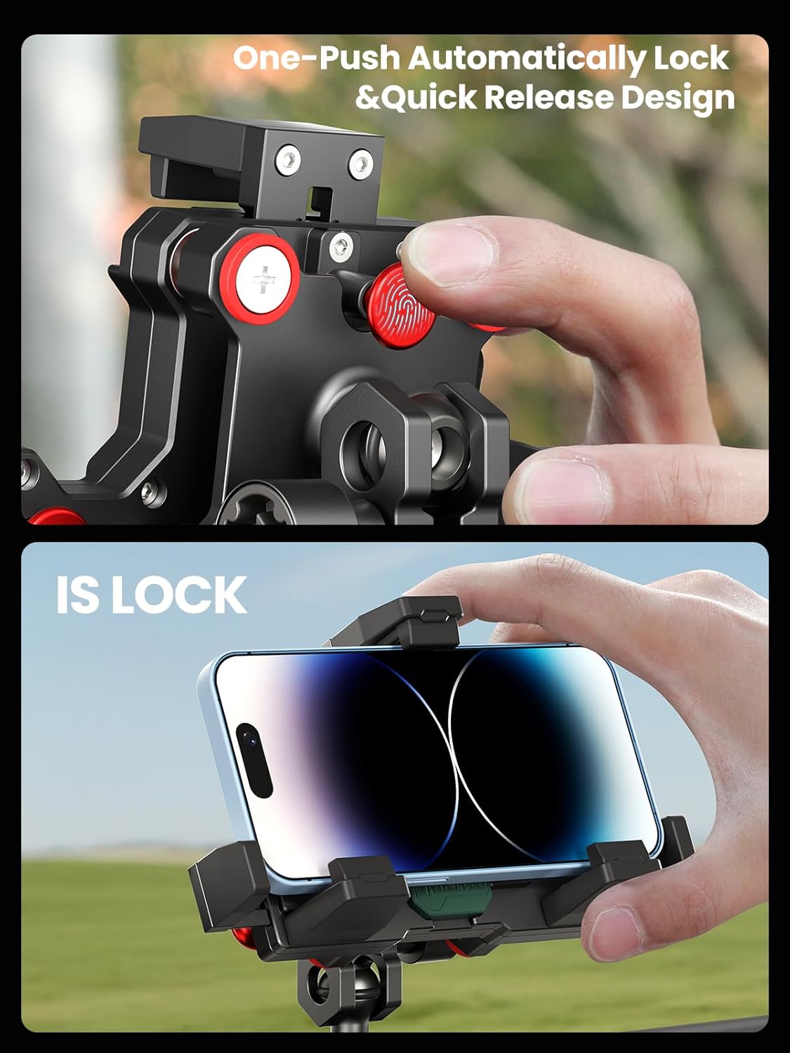 tounee All Metal Motorcycle Phone Mount with Magnetic Levitation Shock Absorbing, Anti-Theft Handlebar Clamp, Bike Cell Phone Mount for iPhone 16 Pro Max, Galaxy S24 Ultra, 5.5-7" Phones (Black)