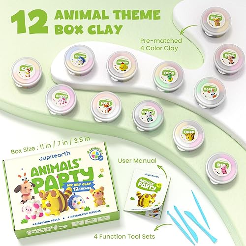 Miniatura 2 de Arcilla seca al aire para niños, arcilla de espuma para fiestas temáticas de 12 animales, kit de arcilla ultraligera para modelar, arte de bricolaje