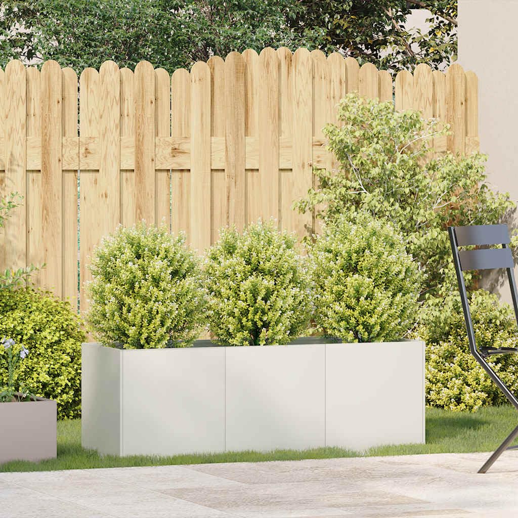 Jardinera elevada de exterior, jardinera de balcón, jardinera elevada de acero galvanizado con fondo abierto, para flores y verduras, plantas, hortalizas, arbustos, color blanco, 120 x 40 x 40