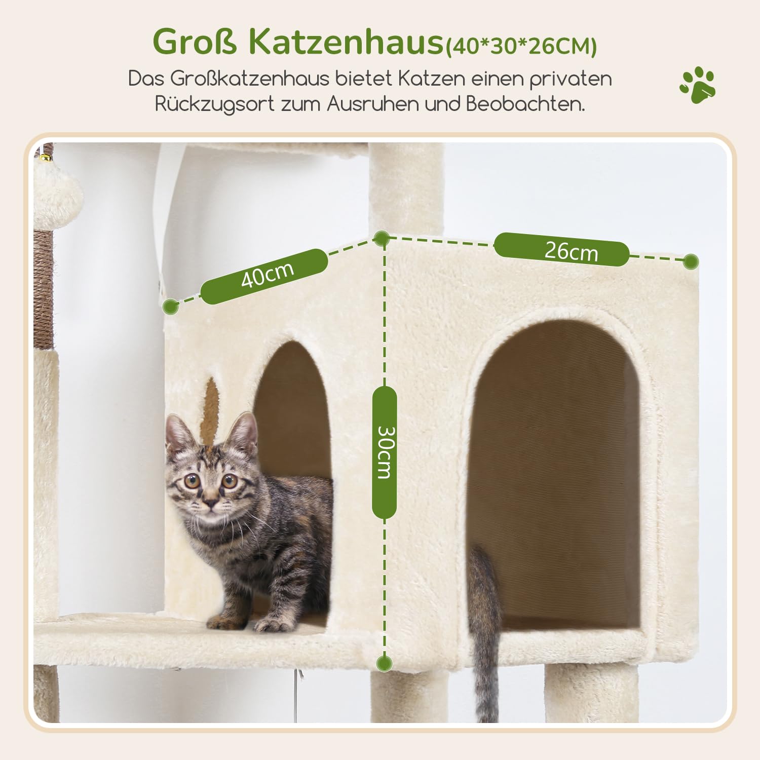 Globlazer Kratzbaum Beige mit Extragroße Hängematte 45 * 40cm, Große Katzenhaus, Gepolsterte Plattform, Leicht Aufzubauender Katzenbaum Innenbereich für Katzen Ausruhen Spielen kratzen F53