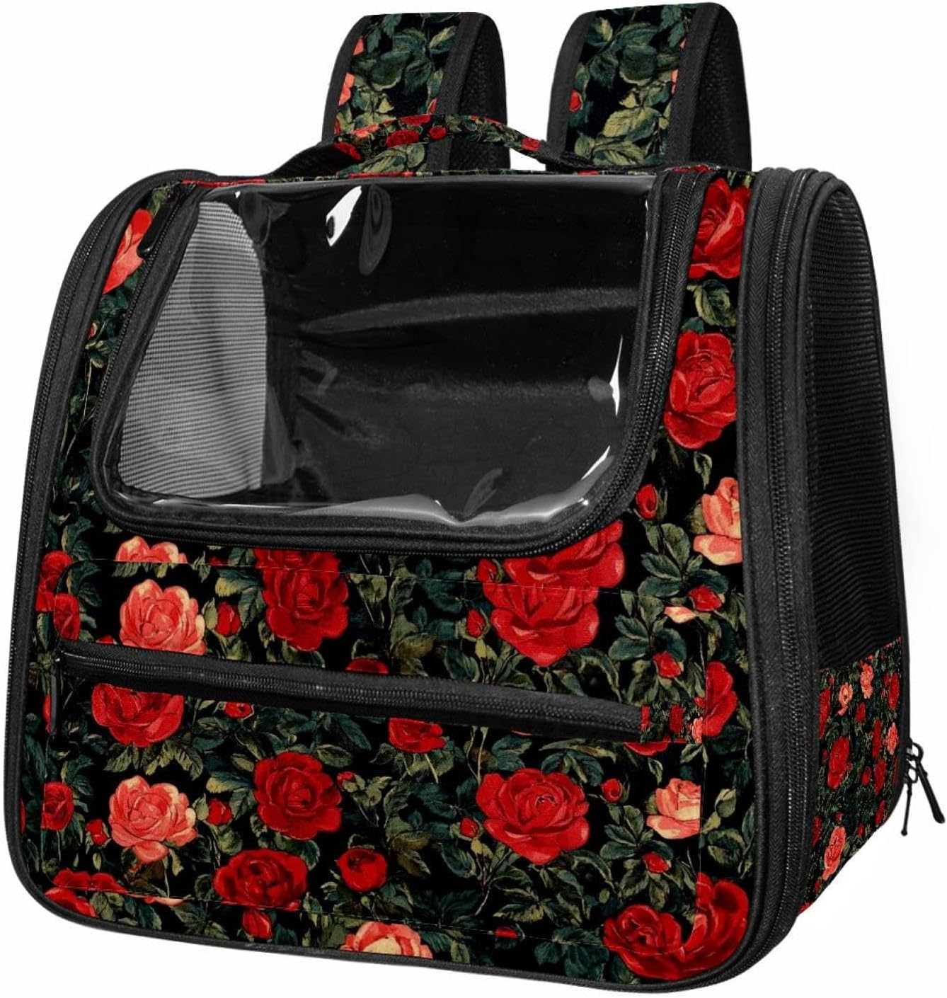 Floral Flower Red Roses Pet Carrier Airline Approved Soft Sided Portable Cozy Travel Pet Bag, Car Seat Safe Carrier for Cats and Dogs