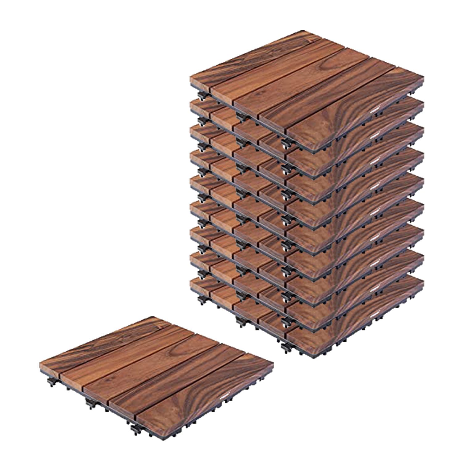 Sharpex Deck Tiles with Interlocking for Flooring, Patio, Balcony, Roof, Garden Composite Decking, Flooring Walnut Wood, Water Resistant Flooring Tiles - Dark Brown (10 PC)