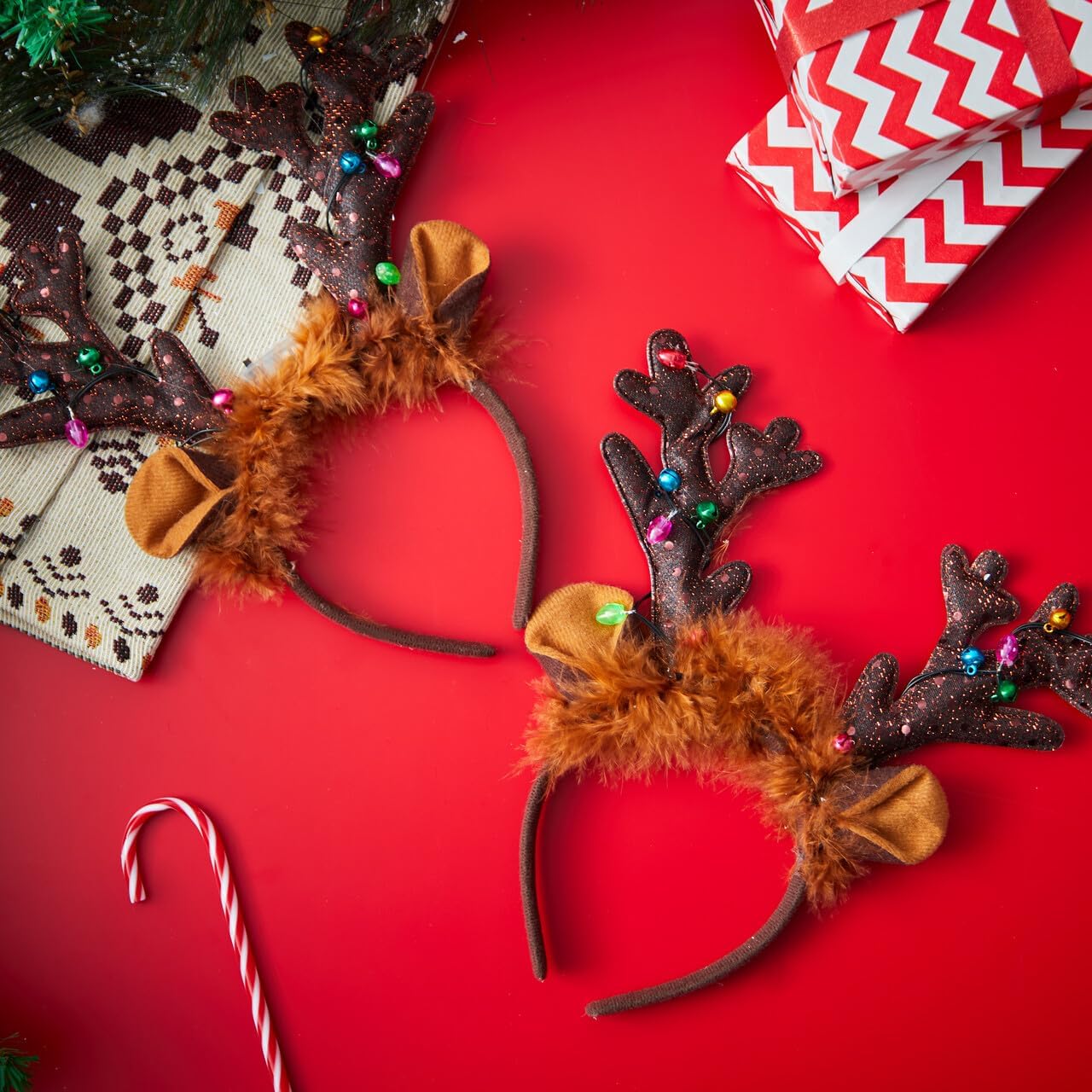 JOYIN Christmas 2Pcs Light Up Headband, Cute Reindeer Headband with LED Bulbs for Adult Kids Party Favor Supplies Xmas Accessories Christmas Holiday