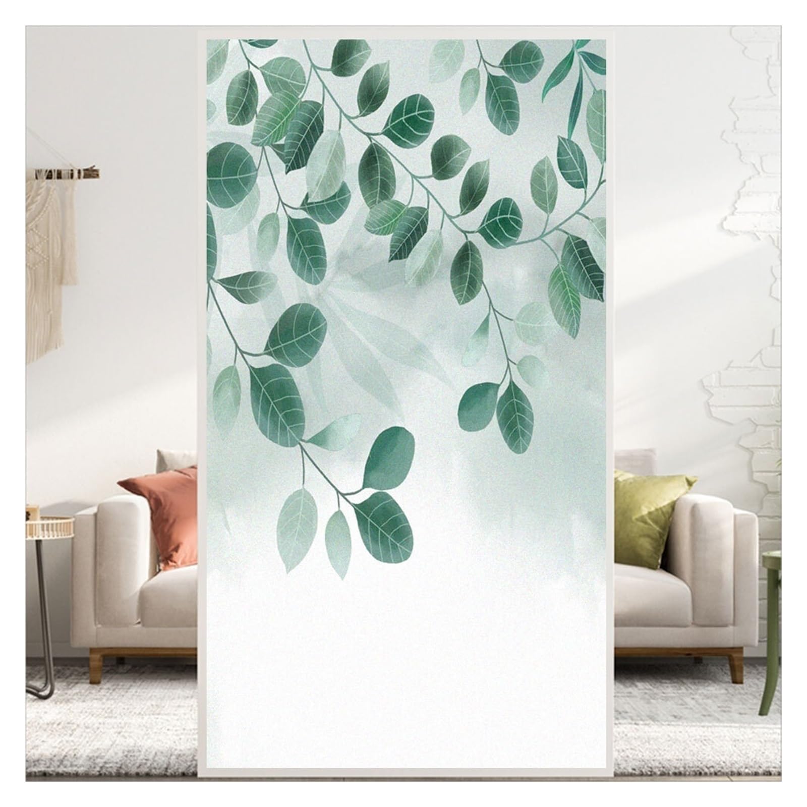 Frosted Green Leaves Privacy Window Film Heat Control Anti UV Blocking Stickers Static Cling Decoration for Bathroom,Windows(70x120cm WxH)