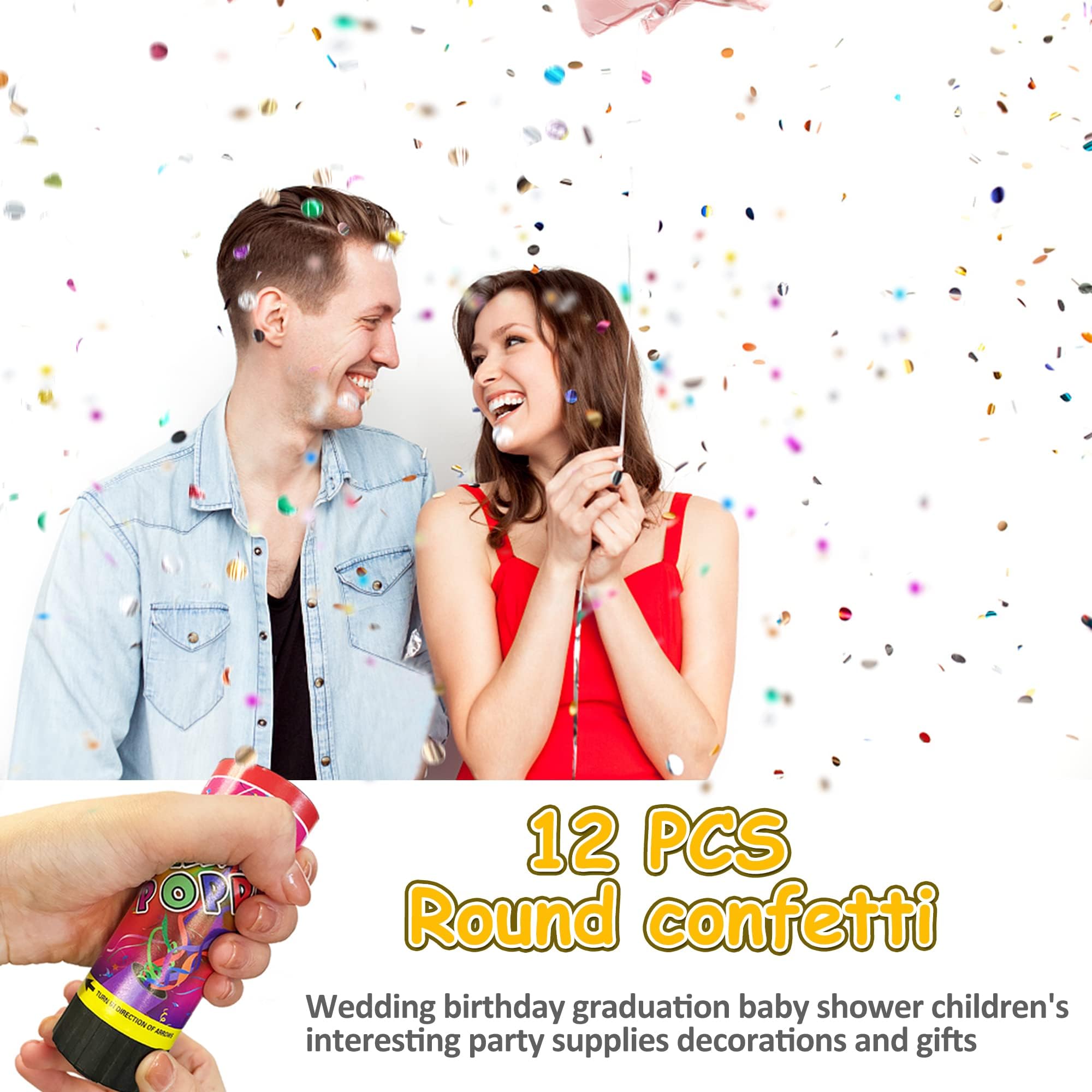 Konfetti-Popper-Kanonen für Hochzeit, Geburtstag, Abschlussfeier, Babyparty, Spaß, Partyzubehör, Dekorationen und Gastgeschenke, 12 Stück