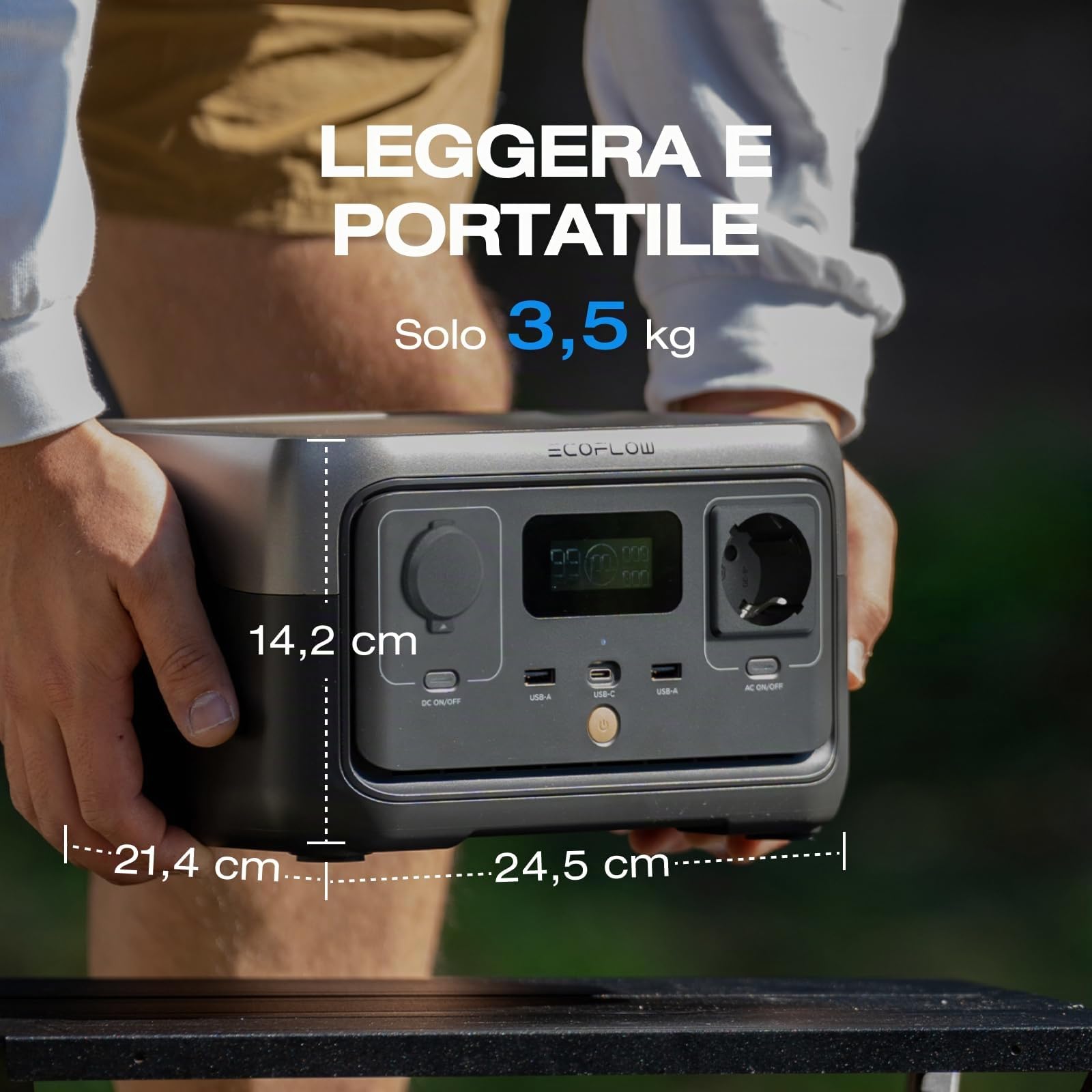ECOFLOW Centrale Elettrica Portatile RIVER 2 batteria LiFeP04 da 256 Wh | ricarica rapida in 1 ora, uscita fino a 600 W, generatore solare (non utilizzato, difetti di confezionamento)
