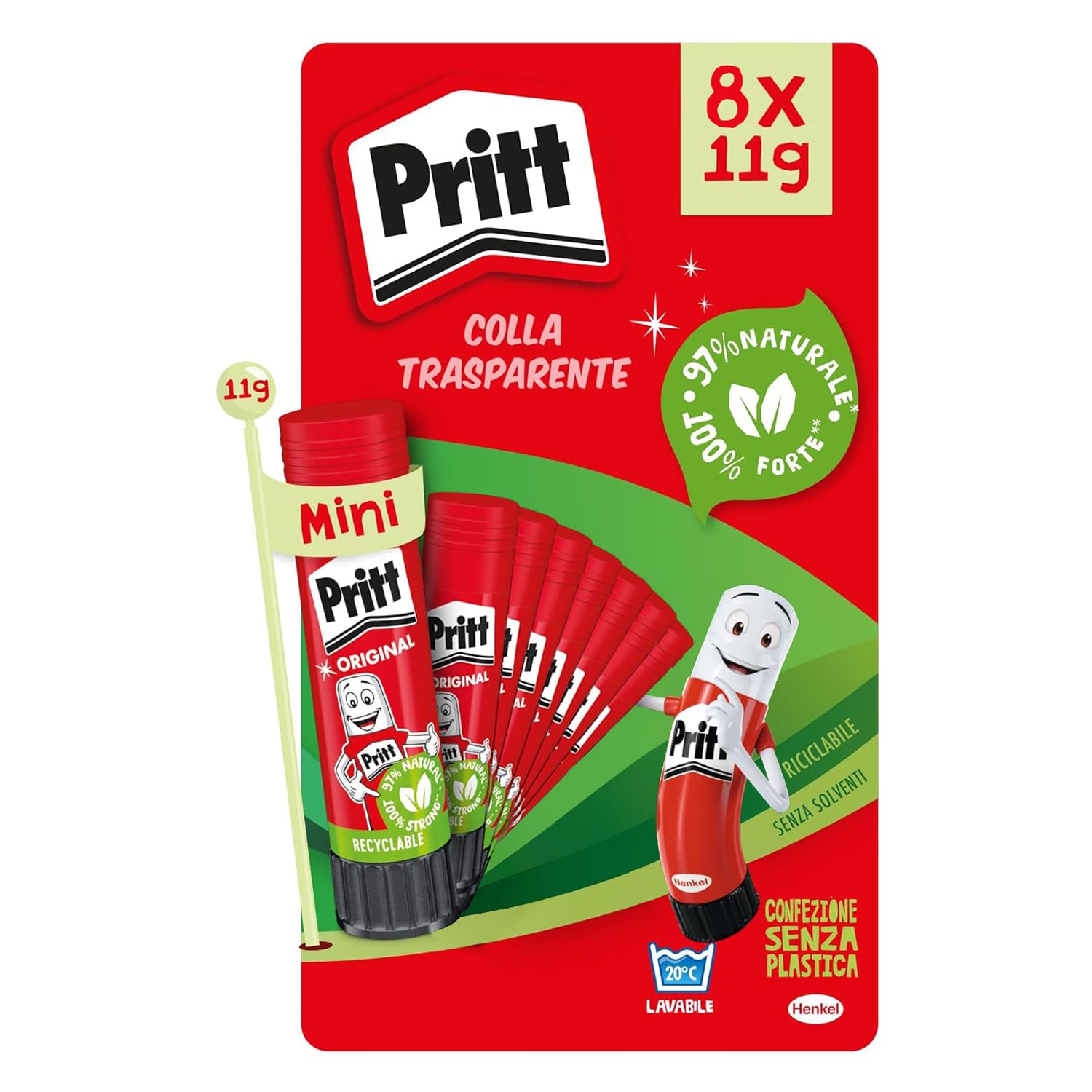 Pritt Klebestift, sicherer und zuverlässiger Kinderkleber, Pritt Klebestift zum Basteln und Heimwerken, mit starkem Halt für Schule und Büro, 8 x 11 g