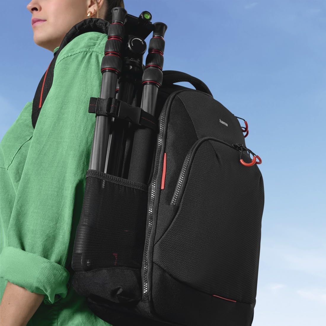 Hama Trépied Appareil Photo 2 en 1 Ramble II Duo (Plaque de Montage Rapide pour Portable, Ultraléger en Carbone, Macrophoto, Monopod ou Tripode, Max. 160 cm, tête sphérique rotative, Sac) Noir