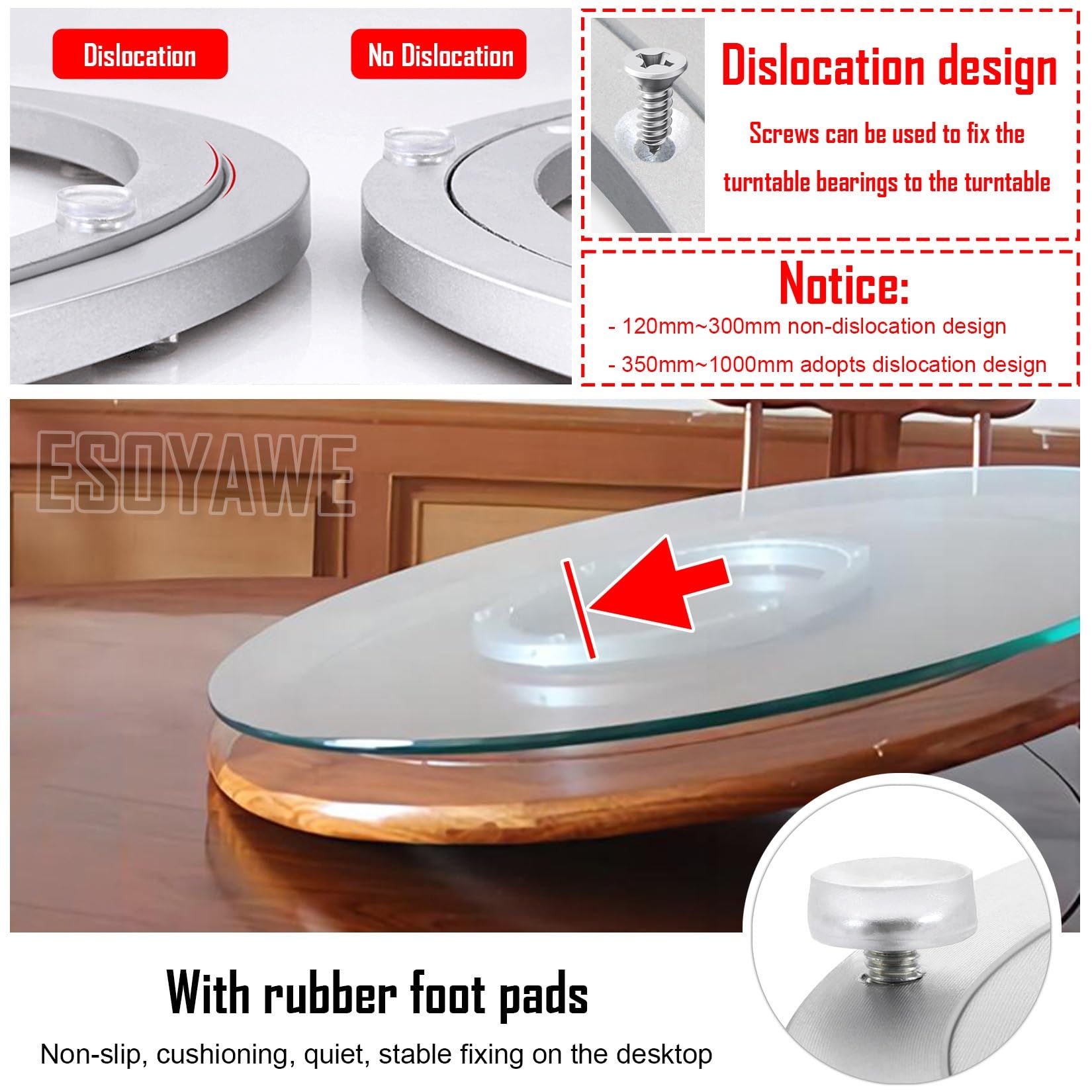 ESOYAWE Tarea Pesada Lazy Susan Placa Giratoria Cojinete Giratorio 120mm - 1000mm Aleación De Aluminio Cojinete De Placa Giratoria, Rotación Liso De 360 Soporte Giratorio para Mesa De Comedor