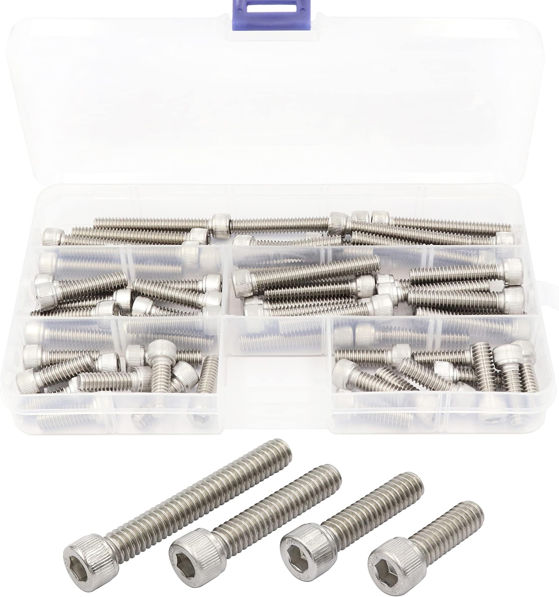LBY 60pcs 1/4-20 × (3/4-1-3/4) Socket Head Cap Screws, 4 Sizes Socket Head Screws Assortment Kit, 304 Stainless Steel (Silver)