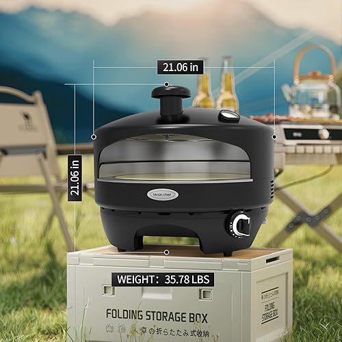 Miniatura 2 de Horno de pizza de 16 pulgadas para exteriores, horno de pizza a propano con piedra de cordierita, termómetro integrado, a gas para patio trasero y