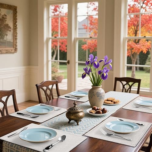 Miniatura 2 de Homaxy Juego de 8 manteles individuales para mesa de comedor, resistentes al calor, lavables, de mezcla de lino de algodón, fáciles de limpiar, para