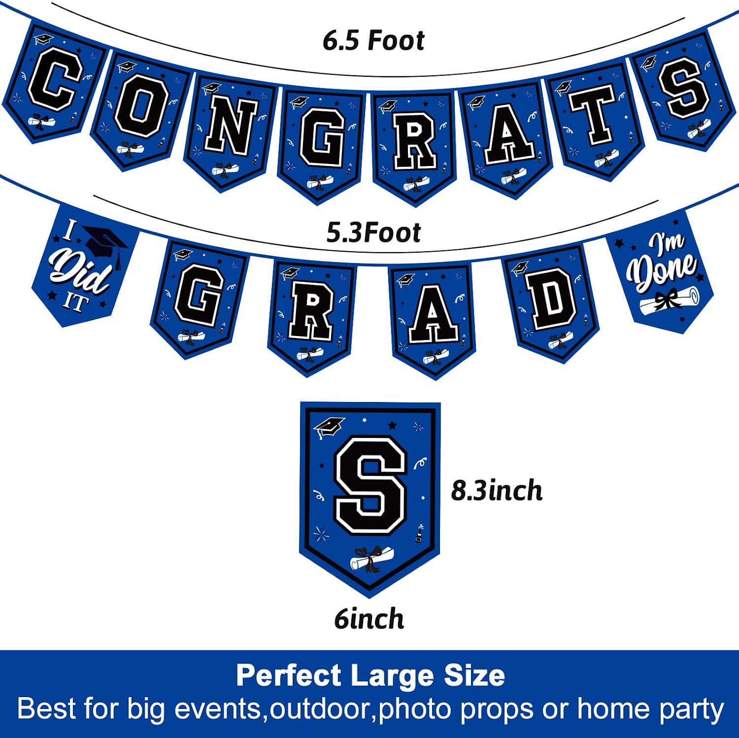 2026 Blue Graduation Banner - No DIY Required Graduation Party Supplies Decorations for College, High School (Blue and Black Congrats Grad)