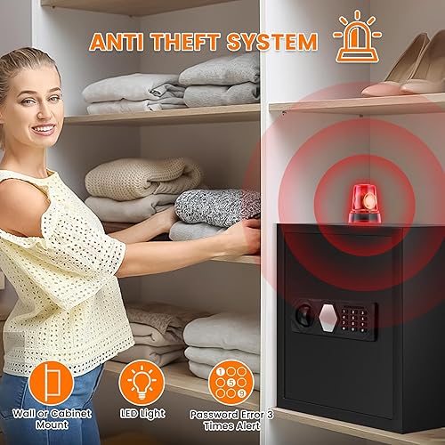 Miniatura 6 de 3.2 Cub - Caja fuerte ignífuga para uso doméstico, caja fuerte para el hogar con llaves de repuesto y sistema de alarma, antirrobo a prueba de