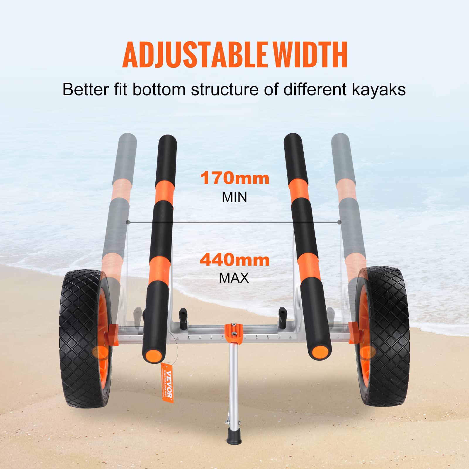 VEVOR Chariot de Kayak Chariot Transport Canoë Détachable avec Roues PleinesAjustable Pied de Support Antidérapant pour Kayaks Canoës Planches à Pagaie Tapis Flottants Bateaux
