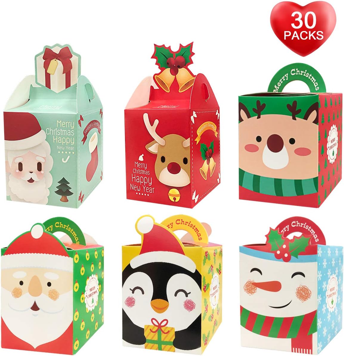 Christmas Candy Boxes, 30 Pack Gift Boxes of 6 Styles,Cute and Small Gift Boxes for Candy, Cookies, Cake with Lids, Christmas Trees Decoration