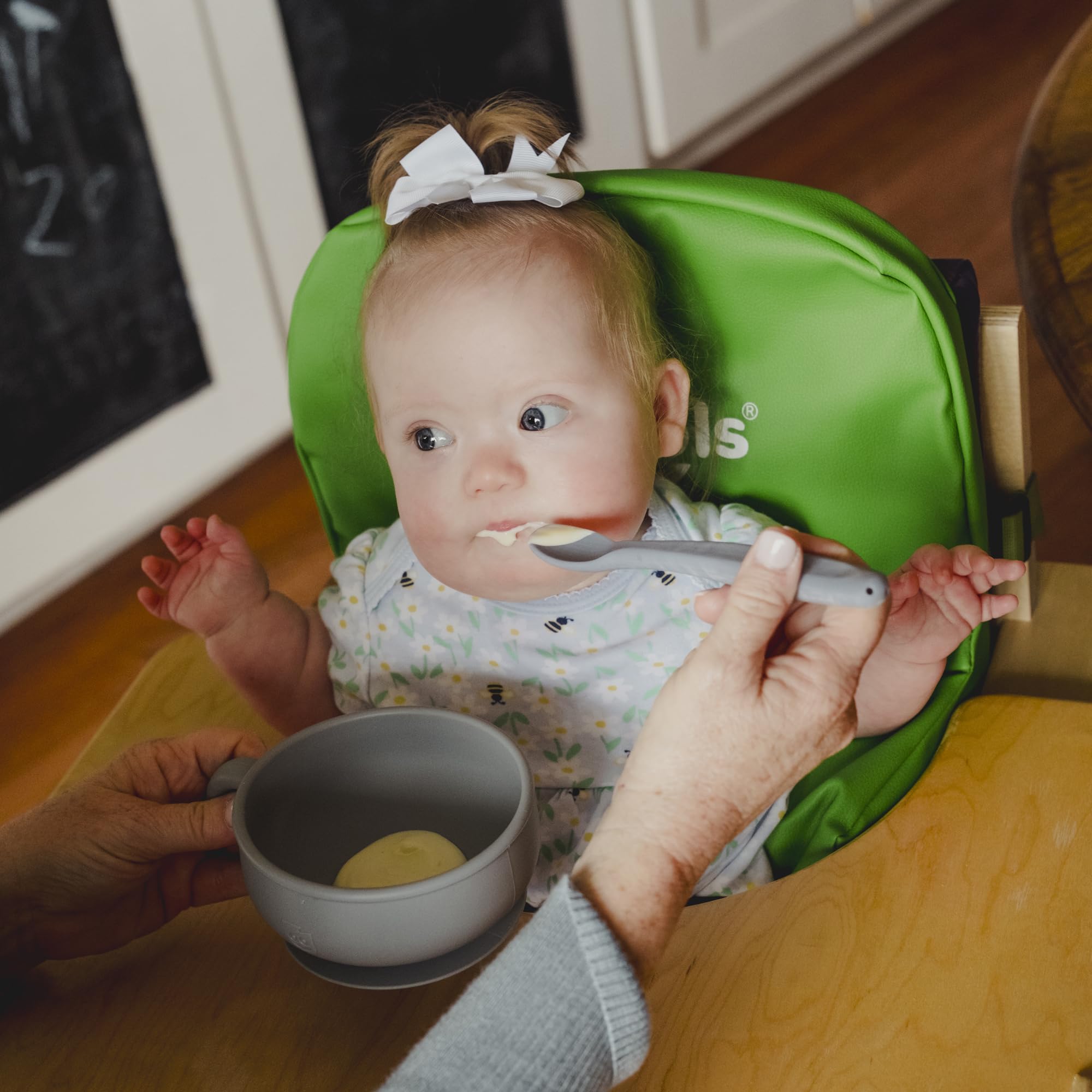 TalkTools Itsy Bowl - Silicone Mixing Bowl Set for Newborn Essentials, Baby Boys, Toddlers, Kids - Suction Baby Bowls, Cereal Bowls, Snack Lid - Baby Essentials Must Haves (Cloud) - Made in USA