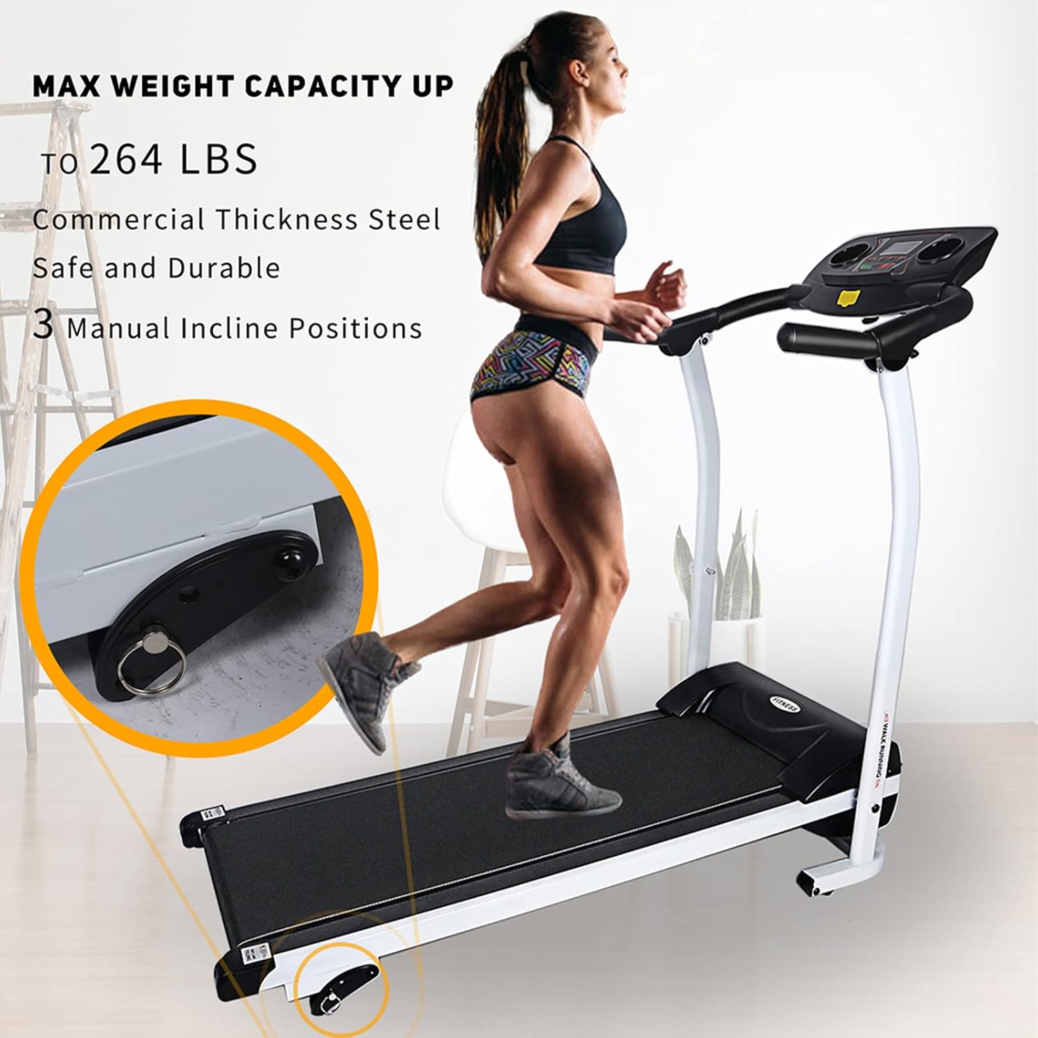 YSSOA High Performance Folding Treadmill, Workout Running Machine with LCD Display and Phone Slot, Compact Treadmill for Fitness Gym Exercise, White and Black. YSSOA High Performance Folding Treadmill, Workout Running Machine with LCD Display and Phone Slot, Compact Treadmill for Fitness Gym Exercise, White and Black.