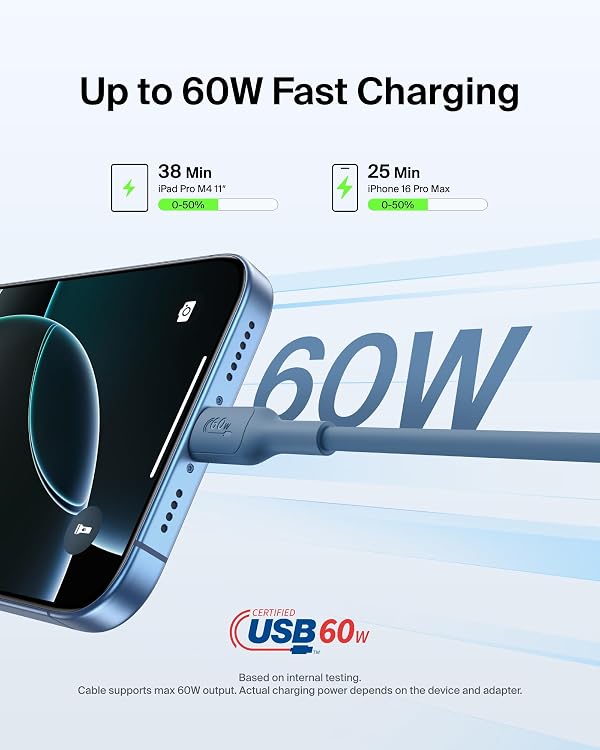 Belkin Eco USB-C to USB-C Cable 6.6ft, 60W - Soft, Braided, Flexible Fast Charging Cable, Type C Charger Cord for iPhone 17, iPhone 16, Galaxy S25, Pixel 9, MacBook, iPad Pro, & More - Blue by Belkin - Image 2