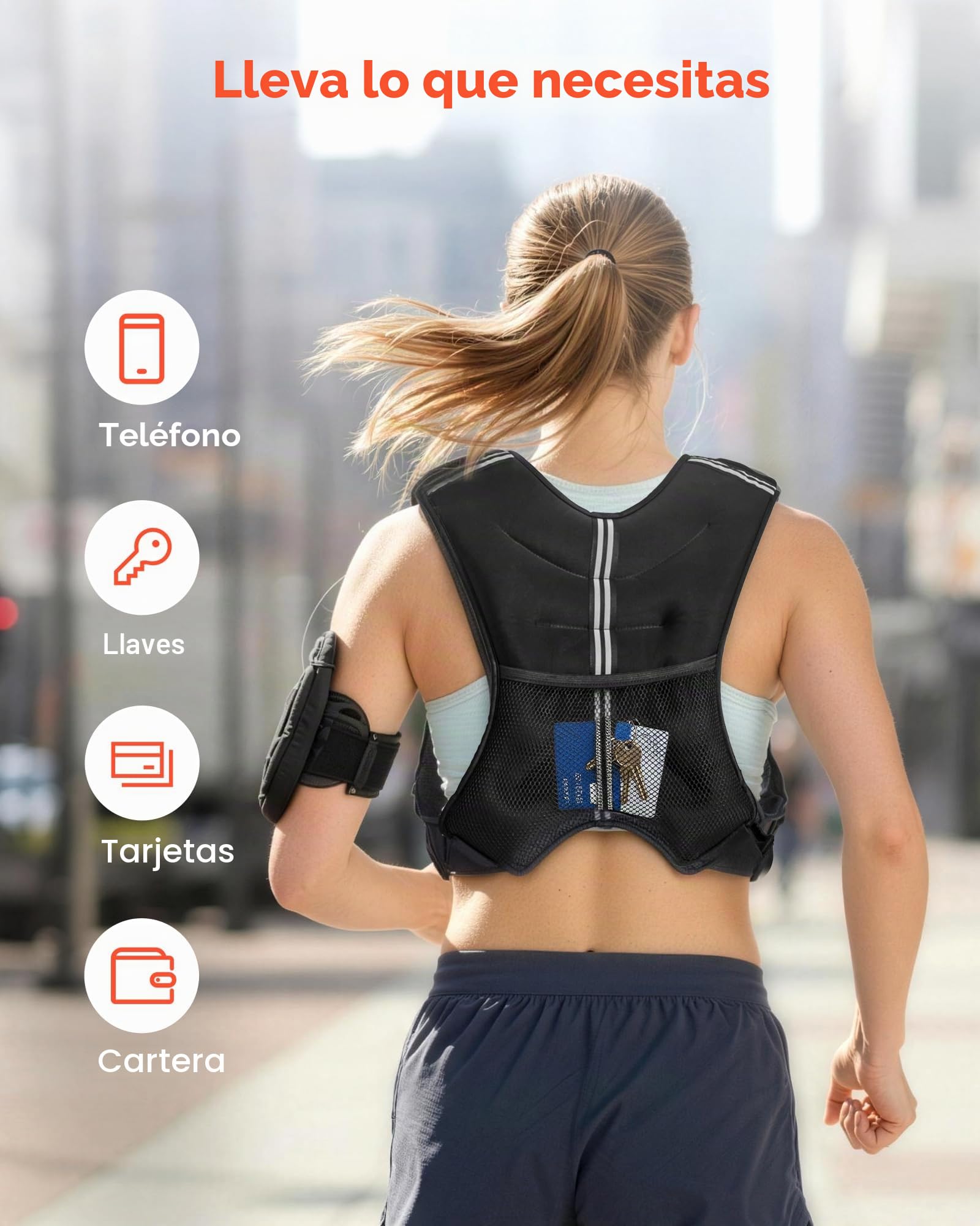 VEVOR Chaleco Lastrado de 13,8 kg con Banda Reflectante, con Hebilla Ajustable, Equipo de Entrenamiento para Entrenamiento de Fuerza, Correr, Trotar, Fitness y Pérdida de Peso, 89-114 cm, Unisex