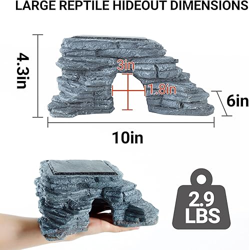 Miniatura 2 de REPTI ZOO Plataforma de dragón barbudo, roca de calor para reptiles de 10 x 6 x 4.3 pulgadas, piel de escalada de reptiles y cueva para leopardo
