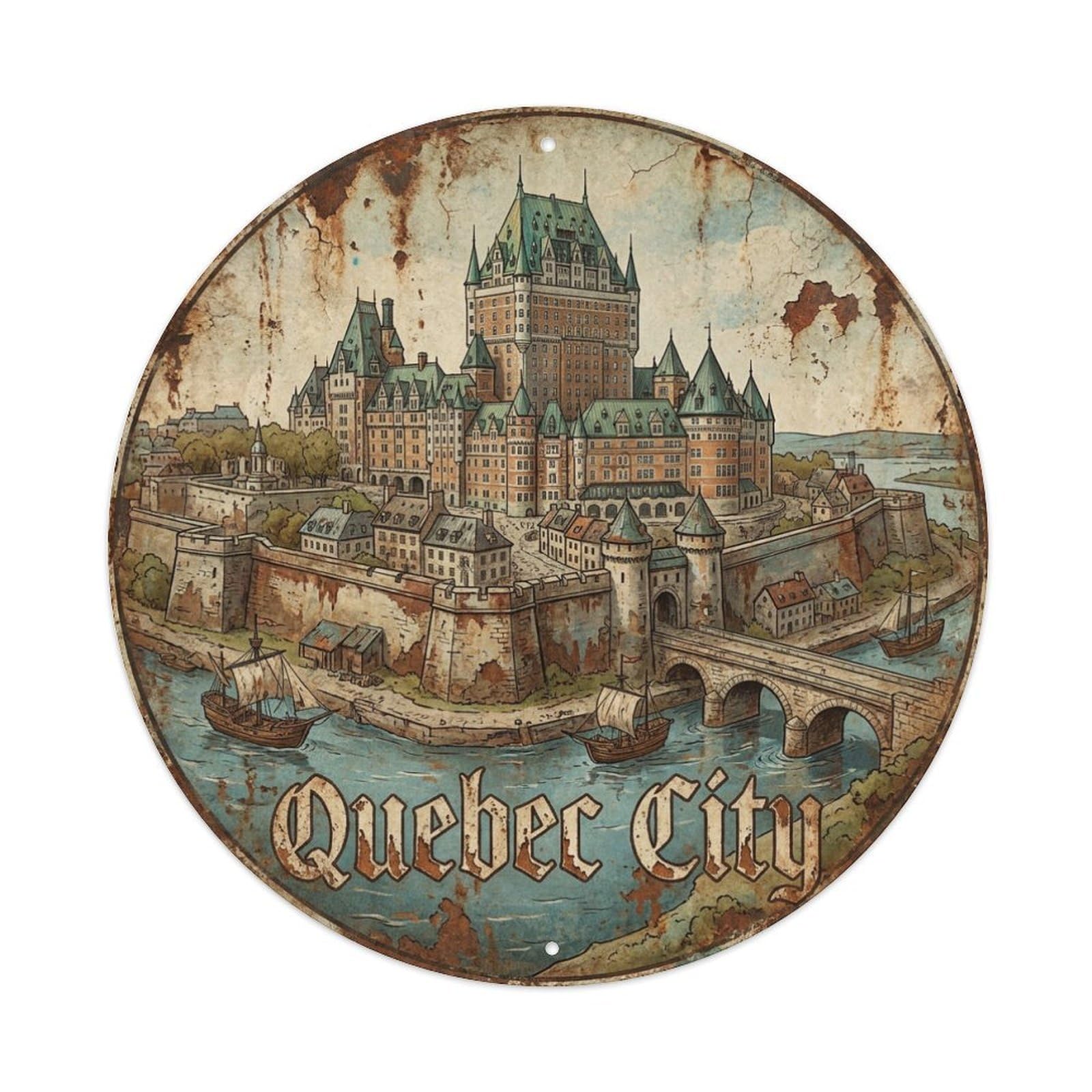 Travel Vintage Canada Quebec City Metal Tin Sign