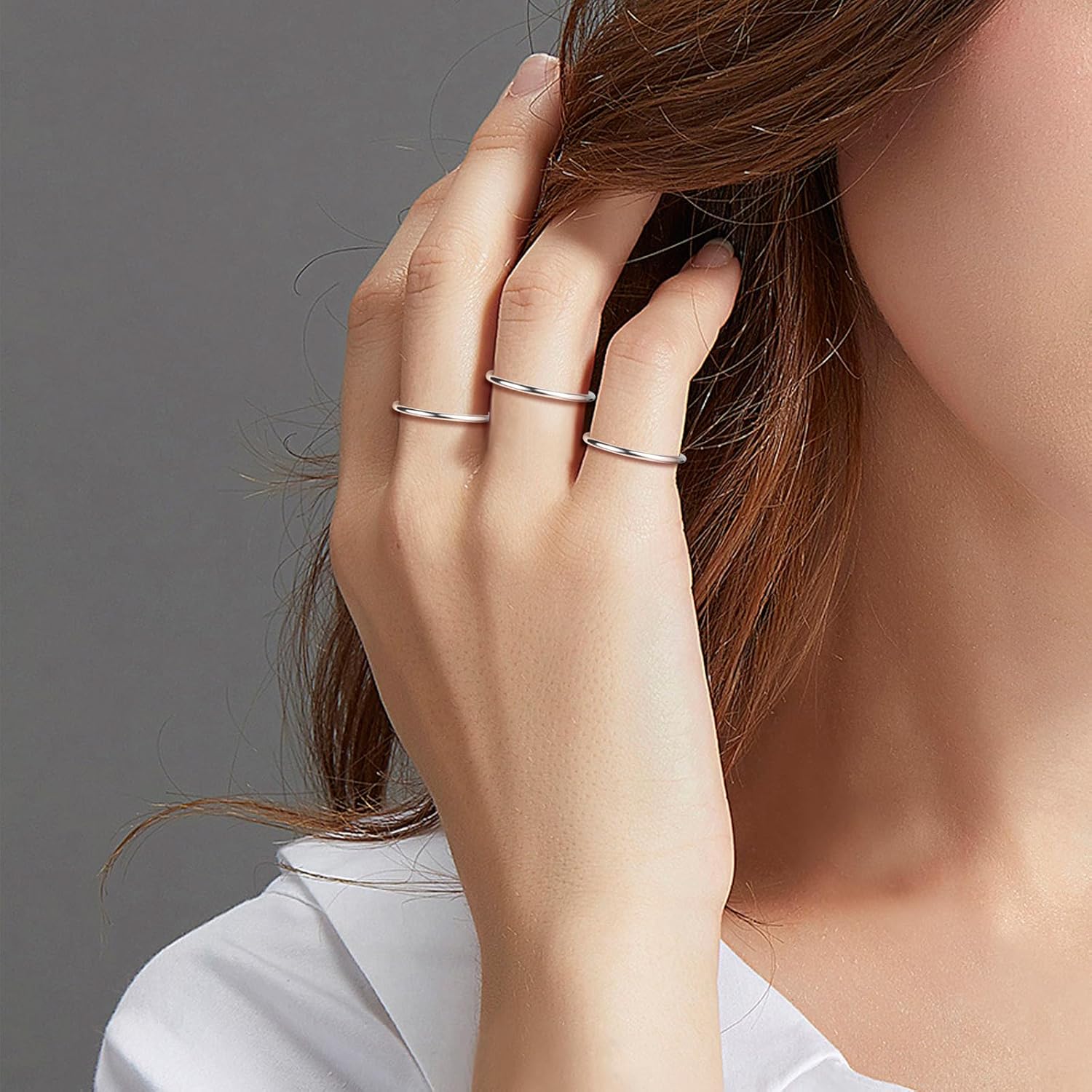 CANDYFANCY 925 Sterling Silver 1.2mm Stacking Midi Thin Rings Thumb Pinky Ring Stack Knuckle Rings for Women Band Ring Size 2.5-8.5