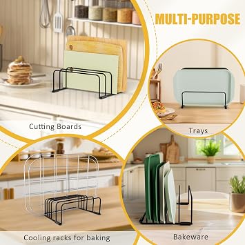 Chopping Board Holder Cutting Organizer Holder Rack Baking Cookie Pan Sheets Cooling Small Racks Storage Stand for Kitchen Cabinet Countertop Bakeware Organizer (2, black)