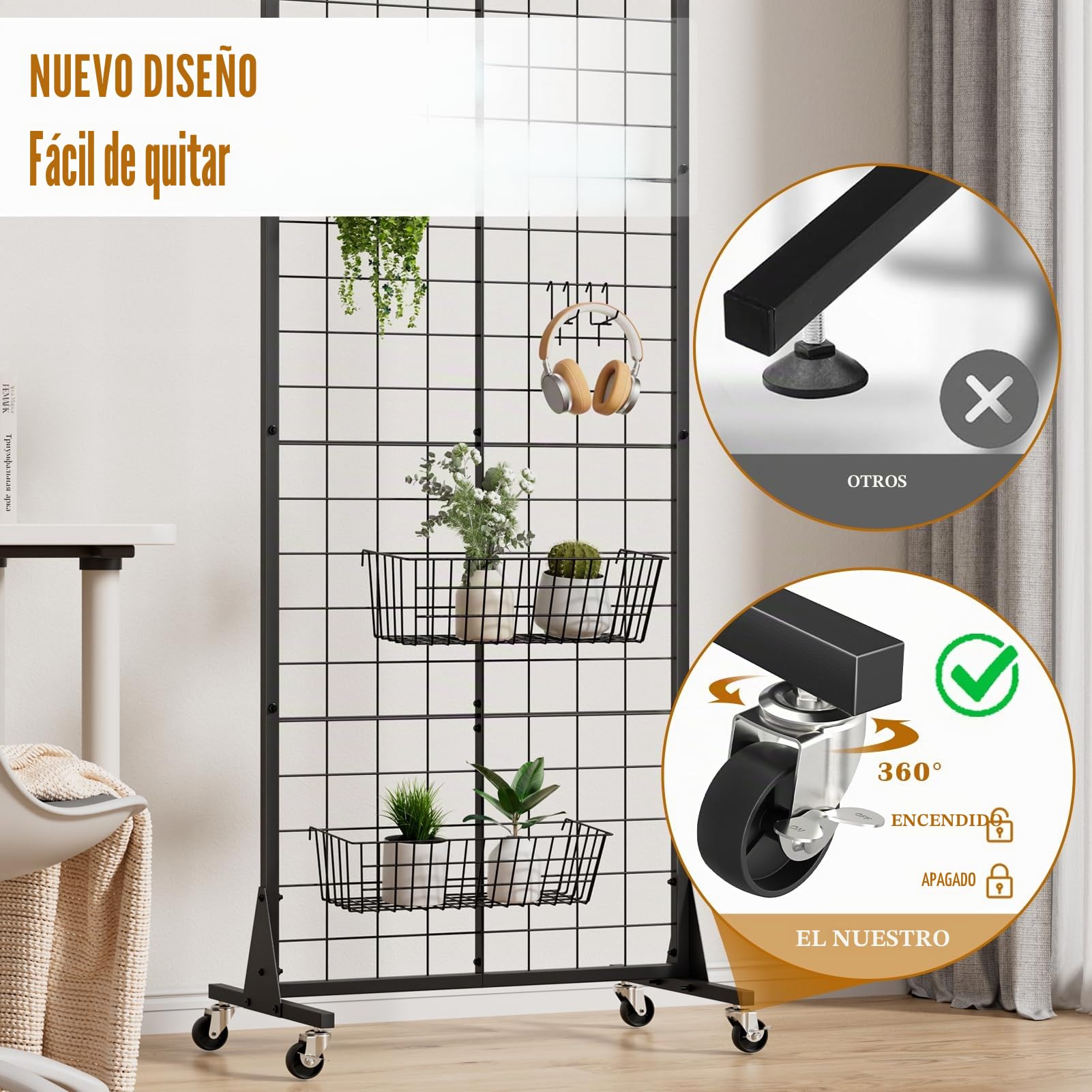 WELDUN Gridwall Expositor con Ruedas, Exposición Fotográfica de Metal con Ganchos, Paneles Móviles de Suelo y Paneles para Venta al por Menor