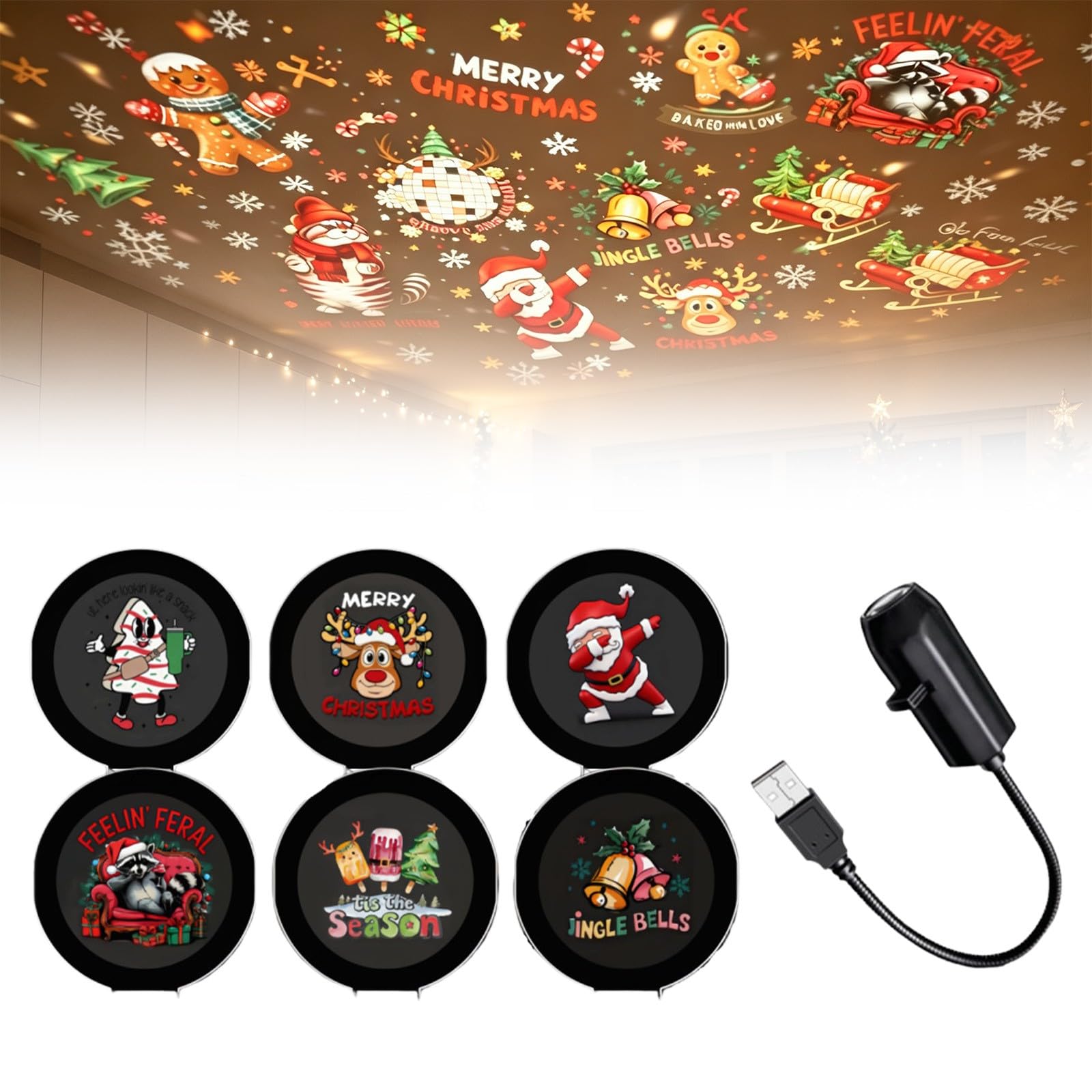 Christmas Projection Night Light Plug and Play HD Projector, 6Films