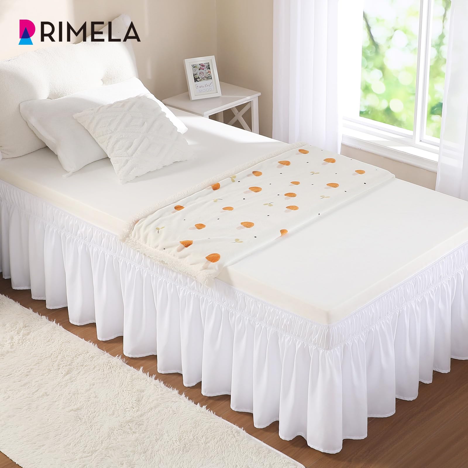 RIMELA Bettvolants Stoff Elastischer Bettrock Soft Brushed Mikrofaser Weiß Betthusse (90 x 200 x 45cm)