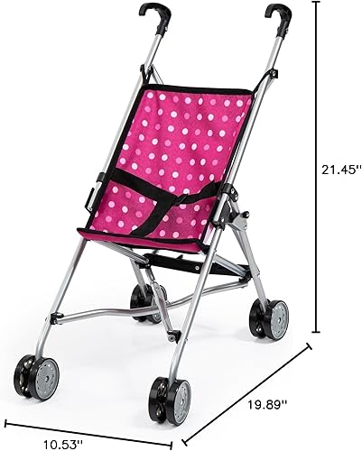 Miniatura 6 de Bayer Cochecito paraguas Buggy - Lunares rosa y blanco intenso - Accesorio para muñecas de hasta 18 pulgadas, diseño plegable, cinturón de